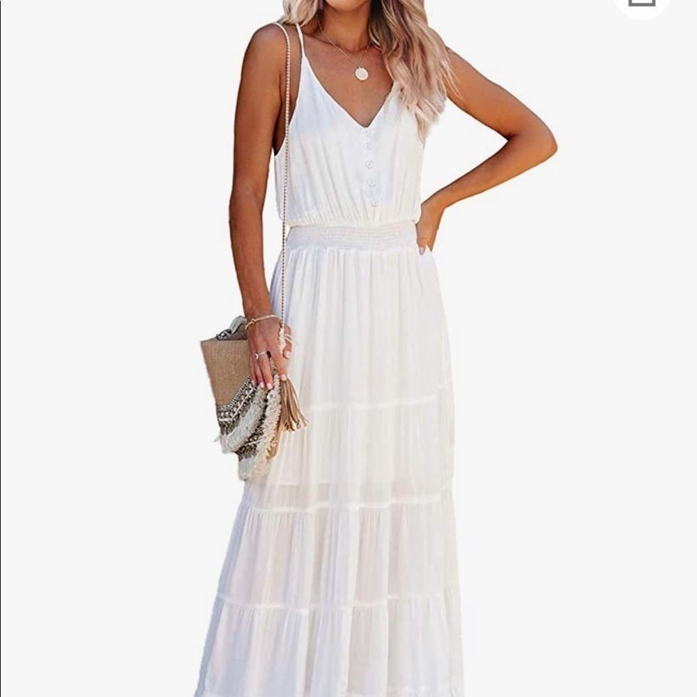 M white Spaghetti Strap Sleeveless Beach maxi